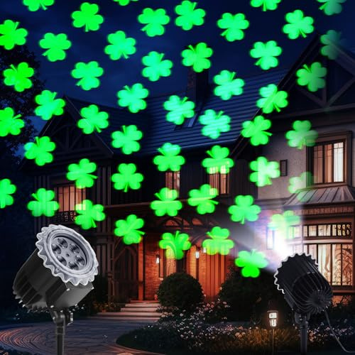 Lingvee - Holiday Light Projector with 1 Movie Slides, Outdoor LED Projector Lights, Waterproof Landscape Flood Lights, Decorative Lighting for Party (Shamrock