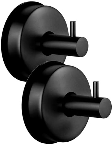 Wzxksoac No Drill Hook for Shower, Hanging Towels Suction Cup Hooks for Door Wreaths on Glass Black