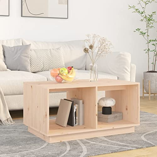 Holamys Couchtisch 80x50x40 cm, Massivholz Kiefer unbehandelt, mit 2 Fächern, Stabiler Wohnzimmertisch für Snacks und Deko, stilvolle Eleganz