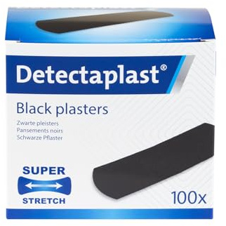 Detectaplast Elastic Pflaster, schwarze Pflaster für die Küche, bei Heimwerkerarbeiten, in der Werkstatt oder auf der Baustelle, 25 x 72 mm, 100 Stück