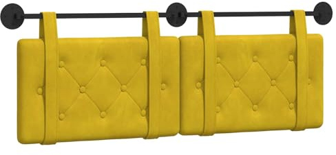 vidaXL Hängendes Kopfteil Gelb Samt, Moderner rechteckiger Wand-Headboard aus Samt, bezogen mit Bändern, Knopfsteppung für entspannende Schlafzimmer-Deko