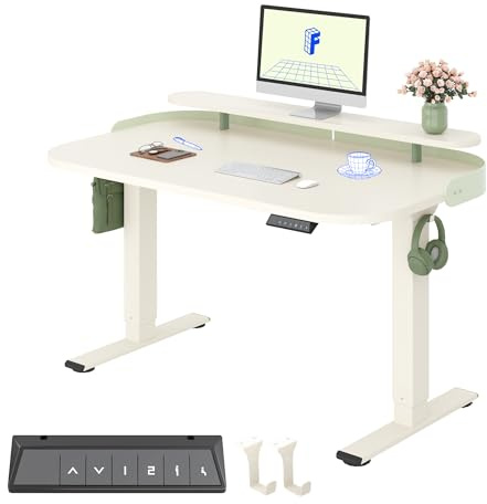 FLEXISPOT E1 Plus Electric Standing Desk ONE PIECE Height Adjustable | Sit Stand Desk with Memory Smart Panel (120 * 80cm, Mousse White Frame+Mousse White Desktop)