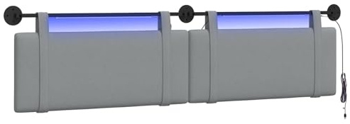 vidaXL Hängendes Kopfteil Mit LED Licht Hellgrau Stoff, Stylische Schlafzimmer-Deko, modernes Wandkopfteil, luxuriöser Stoffakzent, gemütliche Schlaf-Oase