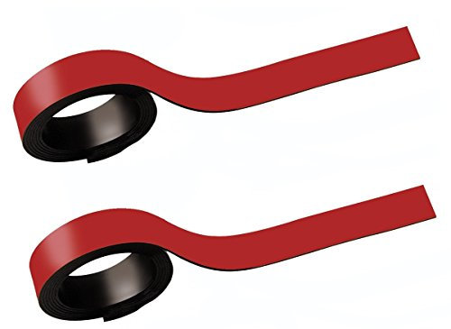 MAUL Magnetstreifen 0,5 x 100cm (2 Stück) | Magnetband selbsthaftend auf magnetischen Oberflächen | Magnetklebeband individuell zuschneidbar | Beschriftbar mit Marker | Rot