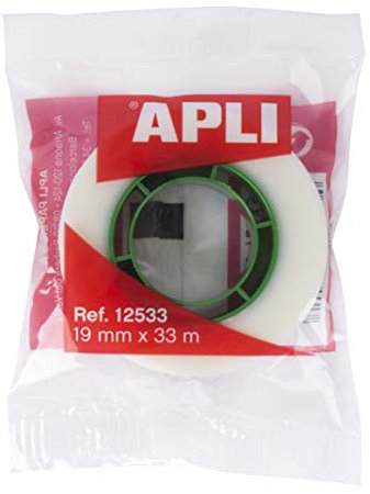 APLI 12533 - Ruban adhésif invisible en sachet - 19 mm x 33 m - Adhésif acrylique à base d'eau.