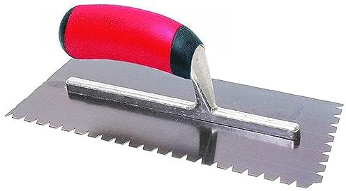 Marshalltown Fliesenlegerkelle, Zahnkelle mit flachem V-8x6x1,5 mm und Softgrip Griff aus Stahl, Blattgrösse: 279x114 mm