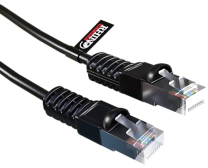 rhinocables - Cat5e Shielded Ethernet Cable | Snagless RJ45 Network Lead | EMI/RFI Protection | Gigabit Speed 350MHz | Indoor/Outdoor Use | Suitable for Streaming/Gaming, Black, 10m