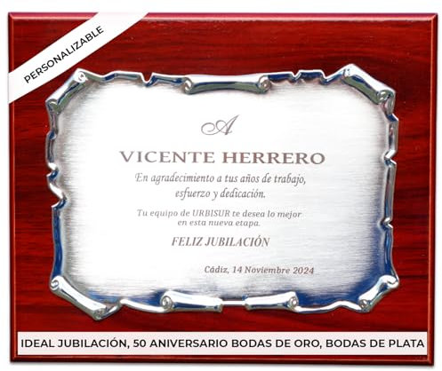 Placa de homenaje personalizada con texto grabado - Regalo de reconocimiento, Metopa decorativa personalizada con base de madera y estuche de regalo incluido - Cuadro personalizado (CLASICO)
