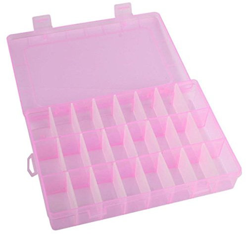 Gemini_mall Adjustable 24 Compartment Slot Plastic Craft Storage Box Jewellery Tool Container Organiser Pink