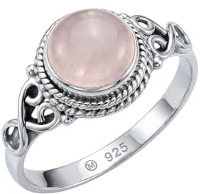mantraroma Silberring Damen 925 Sterling Silber – runder Edelstein Ring, Vintage Statement Ring Schmuck, elegantes Geschenk für Frauen