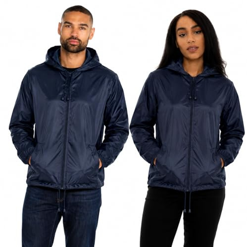 Style It Up Unisex Mens Ladies Water Resistant Plain Raincoat Kagools Jacket Hooded Cagoule (Navy, S)