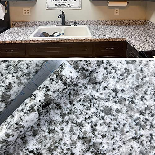 Teemall Terrazzo Tapete, selbstklebend, Granitoptik, Marmorfolie, Vinyl, 45 x 248 cm, Hellweiß