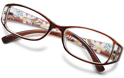 KOOSUFA Lesebrillen Damen Lesehilfe Sehhilfe Augenoptik Blumen Qualität Vollrandbrille (Braun, 5.5)
