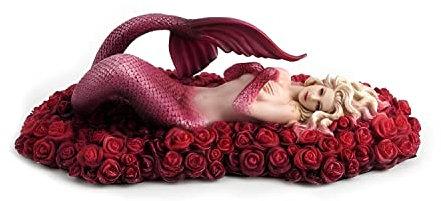 Veronese Design Rote Meerjungfrau schwebt im Rosenmeer Statue, Skulptur von Künstlerin Selena Fenech