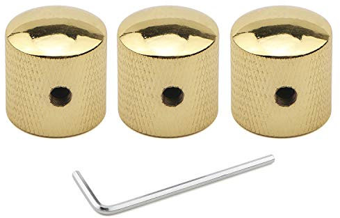 Unxuey 3 PCS Gold Metal Dome Volume Tone Control Knobs Knurled Shaft Pots Knobs with Keys Screws Set for Electric Guitar or Bass