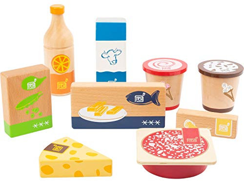 small foot Gefrier- und Kühlwaren-Set fresh aus Holz, für Kaufladen und Kinderküche, 9-teilig, ab 3 Jahren, 11441
