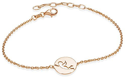 MATERIA Engel Armband Frauen Rosegold Armkette 925 Silber vergoldet mit Anhänger rund 16-19cm verstellbar SA-115-rose