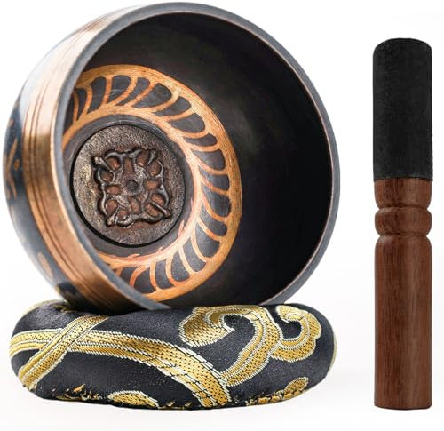 Tibetische Klangschale Klein 9.5cm - 230g, Klangschalen Set Beinhaltet Deko Kissen und Klöppel für Klangschale. Singing Bowl aus Tibet für Entspannung, Angstreduktion, Yoga (Weiß)