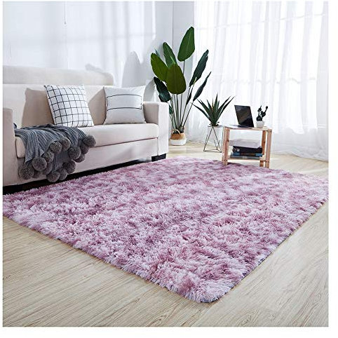 XiinxiGo Alfombra Salon Shaggy Tie-Dye - Alfombras Dormitorio Modernas Pelo Largo Lavables - para Comedor, Dormitorio, Pasillo y Habitación Juvenil,Morado Oscuro,80 * 160 CM