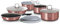 12 Pcs Colorful Space Saving Cookware Frying Pan Sauce Pan Casserole Pot Set Induction Lid Handles (Rose)