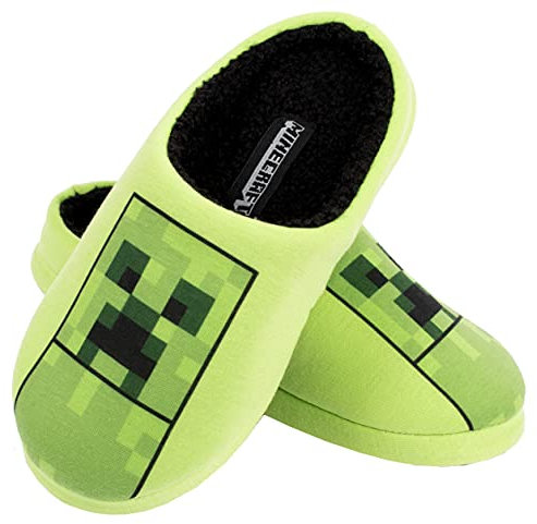 Minecraft Slippers for Boys Green Creeper Slip on Mules for Kids Warm Closed Toe Gaming Slippers Size UK 1 / EUR 33 / Age 8