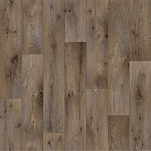 VINYL FLOORING UK Brown Anti Slip Wood Effect Vinyl Flooring Roll LivingRoom, Hallways, Kitchen, Cushion Backed Vinyl Sheet, Waterproof Lino Flooring-2m(6'6) X 2m(6'6)-4m²