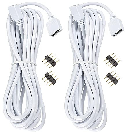 sourcing map 4 Pin 10mm RGB LED Strip Light Connector Extension Cable 3 Meters Length White 2Pcs with 4Pcs Male 4 Pin Plugs