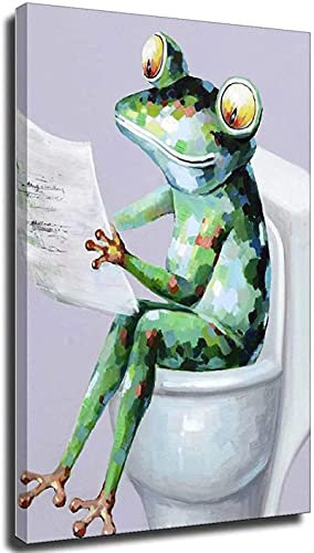 ZHJJD Wandbilder Wohnzimmer Lustige Badezimmer-Wand- Bilder-Dekor Glücklicher Frosch Lesebuch Große Bild Bilder Dekor Graffiti Tiere Blumen Bäume Leinwand60x90cm x1 Rahmenlos