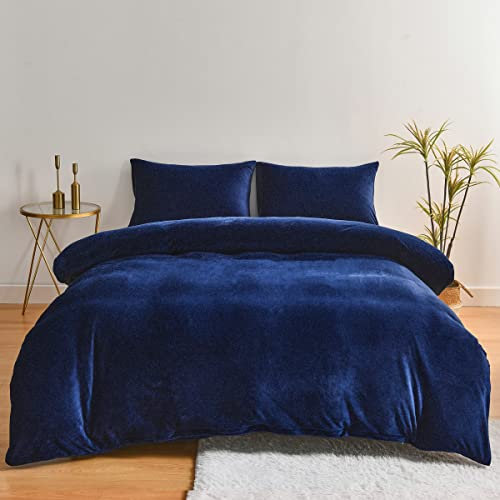Chanyuan Warm Plüsch Bettwäsche 155x220cm Blau Dunkelblau Flauschige Cashmere Touch Bettbezug 2 Teilig Kuschelig Coral Fleece Winter Bettwäsche Set mit Kissenbezug 80x80cm