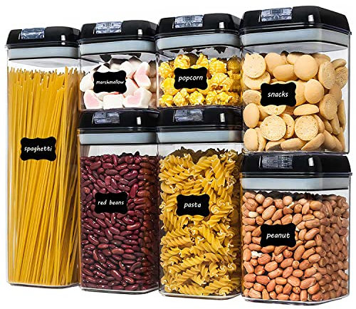INTIRILIFE Juego de 7 cajas de almacenamiento herméticas para recipientes de alimentos en negro en diferentes tamaños