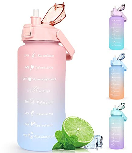 CodiCile 2L Trinkflasche BPA Free Sport Getränke Krug mit Zeitmarkierung & Lock Abdeckung, 2000ml Auslaufsichere Motivations Wasserflasche mit Strohhalm, Tragbarer Griff Lila Trinkflasche