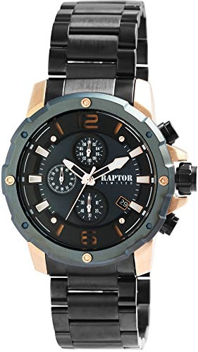 Raptor Limited Herren-Uhr Soheil Edelstahl Chronograph Datum Analog Quarz RA20347 (schwarz)