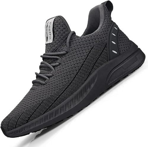 Feethit Turnschuhe Herren Laufschuhe Sportschuhe Sneaker rutschfeste Gummisohlen Leichte und Atmungsaktiv für Gehen Laufen Joggen Sports Dunkelgrau 45