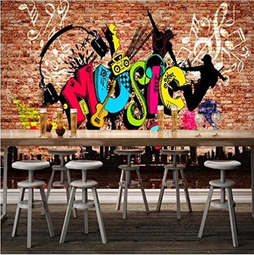 Fototapete 3D Wandbilder Für Schlafzimmer Musik-Graffiti-Zeichen Backsteinmauer Fototapete Wohnzimmer Wohnkultur Malerei Tapete Selbstklebend Abnehmbares Wandfoto 140 x 70 cm