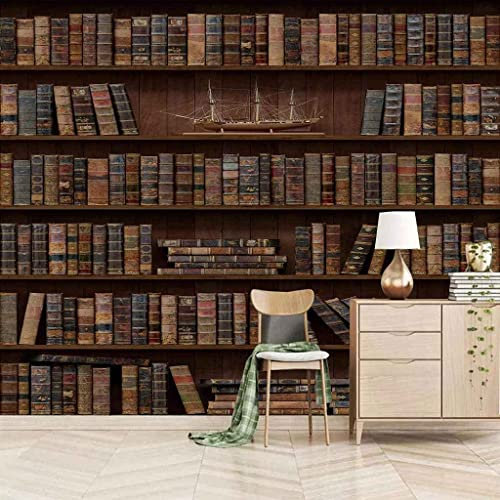 Self-Adhesive Wallpaper Vintage Bookshelf Art 3D Photo Wallpaper Mural Motif Peel and Stick Wall Photo 3D Wallpaper Paste Living Room The Wall for Bedroom Mural Border - 55X 27