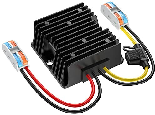 Trasformatore da 24V a 12V 15A 180W Step Down DC Con Fusibile Impermeabile e Connettori Elettrici a Cablaggio Rapido, Convertitore 24V a 12V per Barche a Leggero Motore a LED (Accetta DC 15-40V)