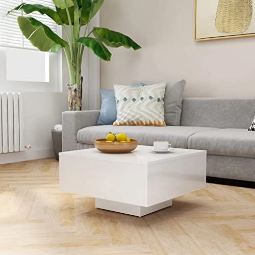 FIRBNUS Table Basse Blanc Brillant 60x60x31,5 cm Aggloméré Table de Salon Centrale Robuste à Thé et Café