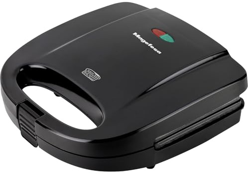 Magefesa Suisse Black - Sanwichera Negra, Capacidad para 2 Sandwiches, Asa Fría al Tacto, Placas Grill Antiadherentes, Sin BPA, Sellado Perfecto