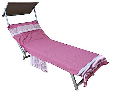 Vico Casa Telo Mare per Lettino 75x195cm in cotone, Fucsia, con 2 tasche laterali e cuscino con zip/Telo da piscina modello Palau con sacca portatelo certificato OEKO-Tex