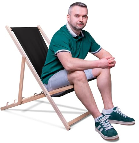 DreamRoots Liegestuhl Klappbar Holz aus Buchenholz, bis 130 kg belastbar, 3-Fach verstellbare Rückenlehne, waschbarer Polyesterbezug