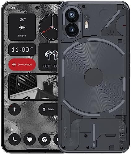 Nothing Phone (2) – 256 GB + 12 GB RAM, Glyph Interface, Nothing OS 2.0, 50-MP-Dual-Kamera, OIS, 6,7 LTPO OLED-Display, 4700-mAh-Akku, Wasserfest IP54, Android Simlockfreie Handy, Dunkelgrau