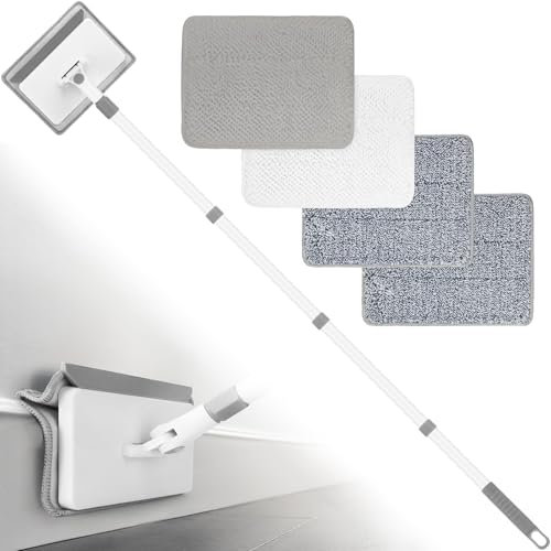 Skirting Board Cleaner Skirting Board Cleaner Tool with Long Handle Skirting Board Cleaning Tool for Cleaning Baseboard Window Floor Ceiling Bathtub Tub Tile Scrubber Brush Duster with 4 Reusable Pads
