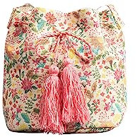 CORIOS Ethnischer Stil Handtasche Damen Canvas Schultertasche Böhmische Tote Beutel Quasten Henkeltaschen Kordelzug Umhängetasche Sommer Strand Tasche Bedruckte Tasche Retro Eimer Taschen Mehrfarbig E