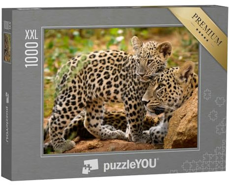 Puzzle 1000 Teile XXL „Leopardenmama und Ihr Junges“ – aus der Puzzle-Kollektion Leoparden, Raubtiere, Tiere in Dschungel & Regenwald
