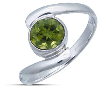 mantraroma Damen Ring 925 Silber Peridot Edelstein grün schlicht modern