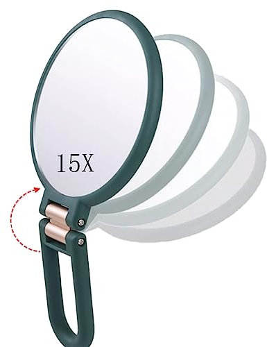 Stianiiie Miroir de Poche 1X 5X avec poignée pour Les Voyages, Miroir grossissant, Magnification, Miroir Double Face Pliable, Miroir pour Femmes pour Le Maquillage des Yeux en Voyage, sur Table