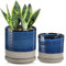 Hollyone 2er Set Keramik-Pflanztöpfe für den Innenbereich, 13cm 15cm Outdoor-Pflanztopf mit Entwässerungsloch und Untersetzer, rundes Sukkulenten-Orchideen-Blumentopf-Set, Zuhause Büro Dekoration