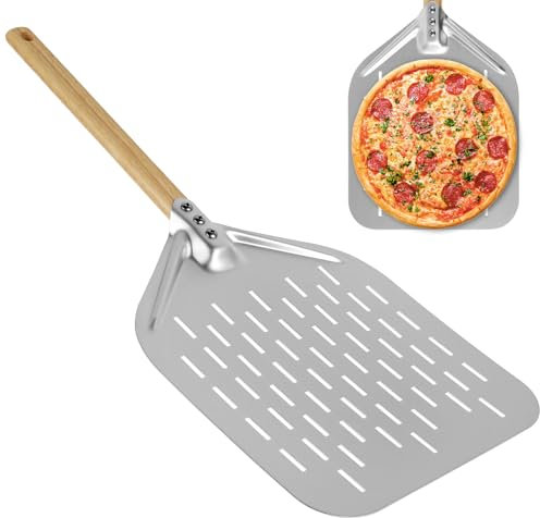 Pelle à pizza perforée Pelle a Pizza 39,5 x 30 cm Pelle à Pizza Perforée Combo en Alliage d'Aluminium Résistance aux Hautes Températures pour Déplacer Pizza Gâteaux Produits de Boulangerie