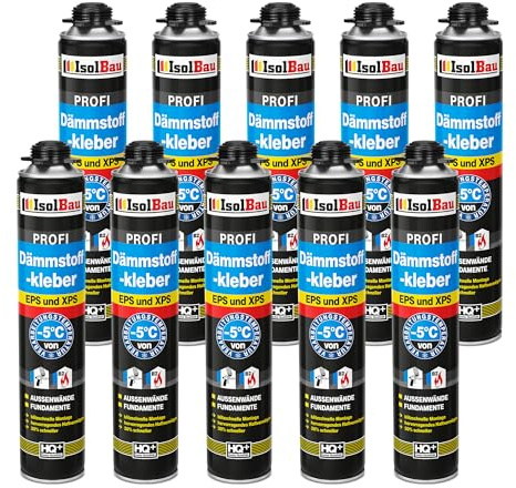 Isolbau B2 Dämmstoffkleber - 10 x 750 ml Perimeterkleber für EPS- & XPS-Platten - 1K PU-Klebeschaum für Dämmung und Isolieren