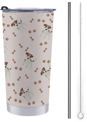 Jack Russell Terrier Pattern Travel Mug Reusable Coffee Cup Water Bottle Tumbler With Straw And Lid 20OZ